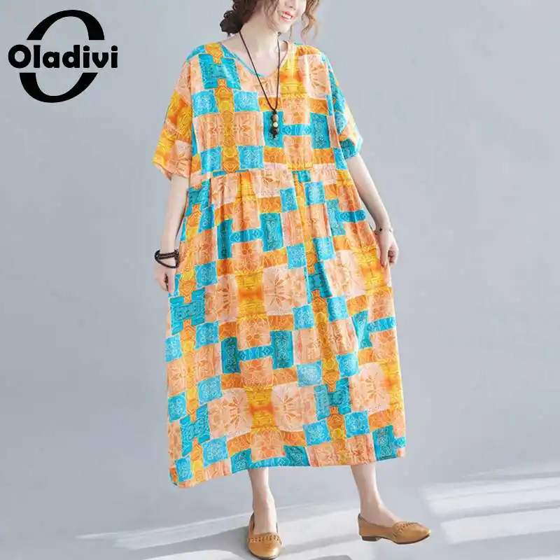 

Длинное платье Oladivi в стиле оверсайз с модным принтом, женская летняя пляжная одежда, платья в стиле бохо, туника XXL, 3XL, 4XL, 5XL, 6XL, 7XL, 2022