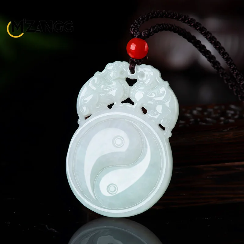 

Natural Myanmar Jadeite Double Pixiu Peace Buckle Pendant Fortune Transfer Ice Men and Women's Jade Necklace Hand-carved Gifts