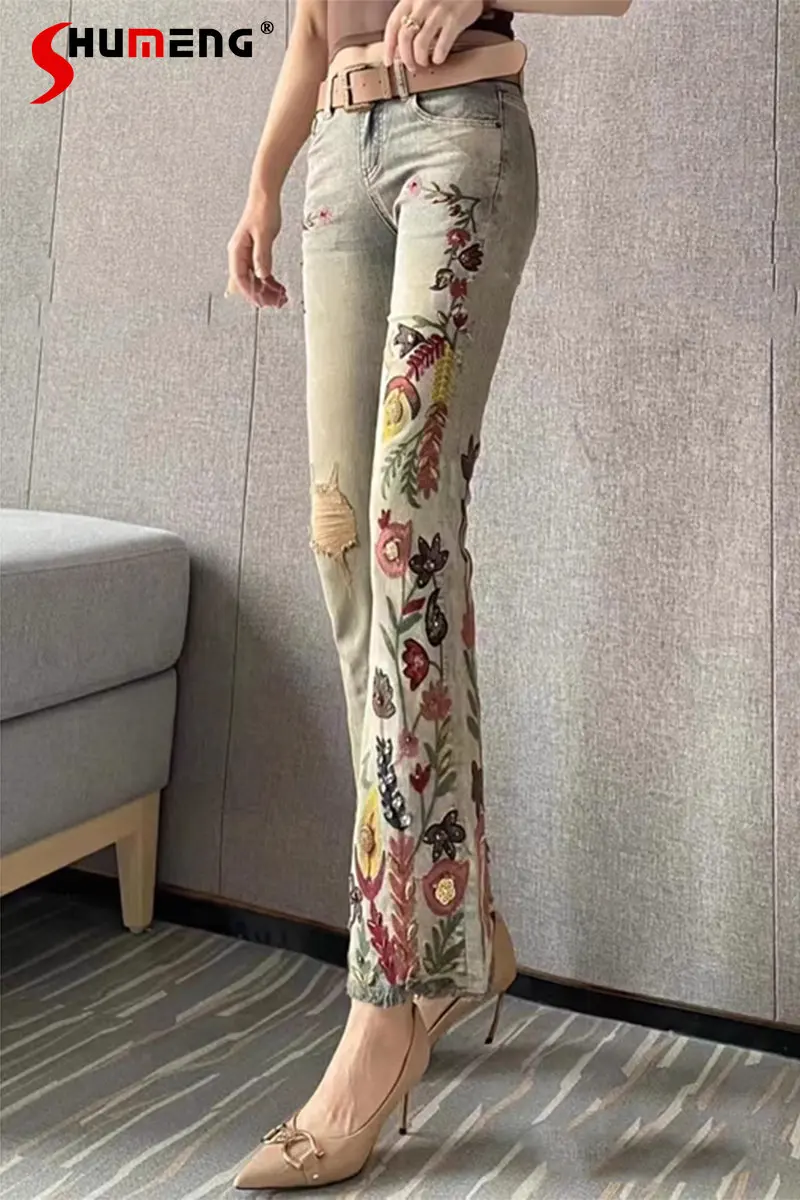 Exquisite Embroidered Flowers Beaded Skinny Jeans for Women 2023 New Spring and Summer Pants Stretch Slimming Denim Flared Pants
Exquisite Embroidered Flowers Beaded Skinny Jeans for Women 2023 New Spring and Summer Pants Stretch Slimming Denim Flared Pants
