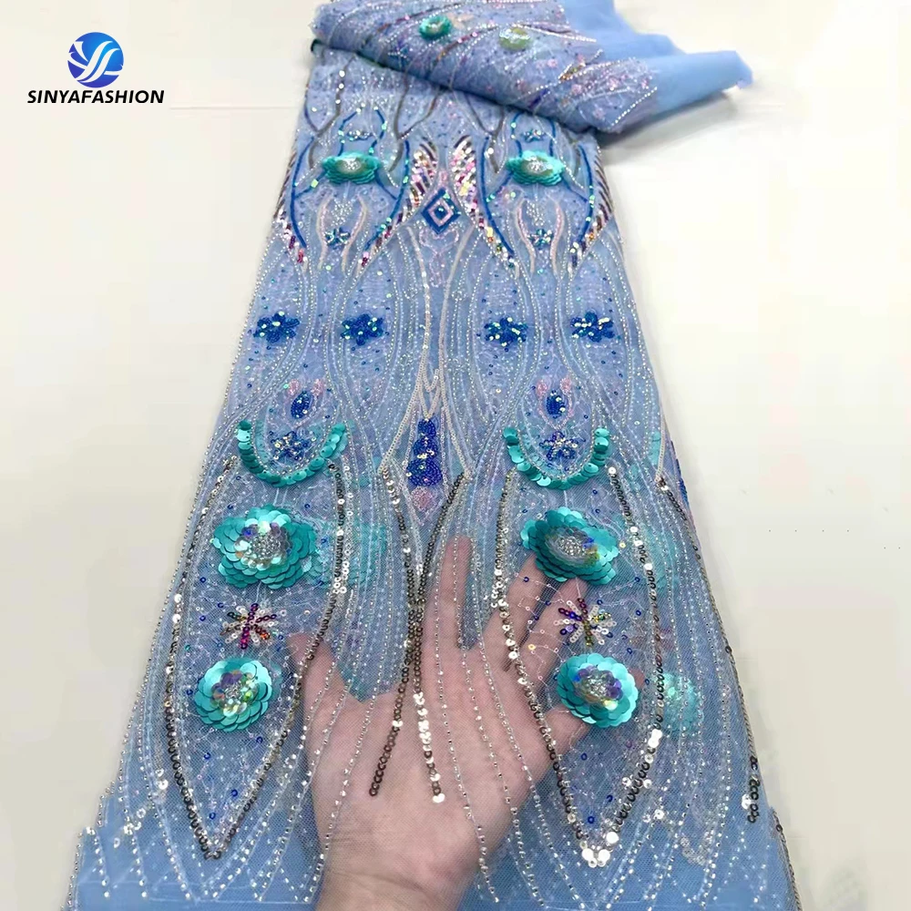Tim African Nigerian 3D Sequins Lace Fabric Embroidery French Tulle Beautiful Baby Blue Bridal Beaded Lace Fabric Luxury Wedding
Tim African Nigerian 3D Sequins Lace Fabric Embroidery French Tulle Beautiful Baby Blue Bridal Beaded Lace Fabric Luxury Wedding