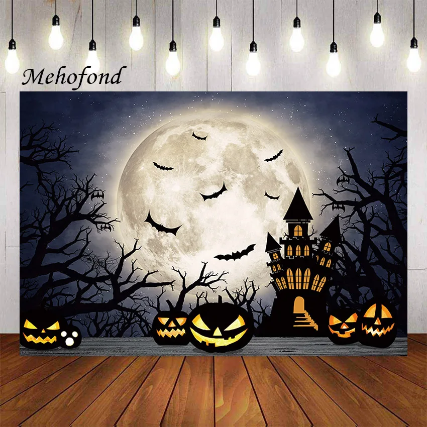 

Mehofond фон для фотосъемки «Хеллоуин» луна ночь ужасная Тыква замок летучая мышь лес ребенок день рождения Фотостудия