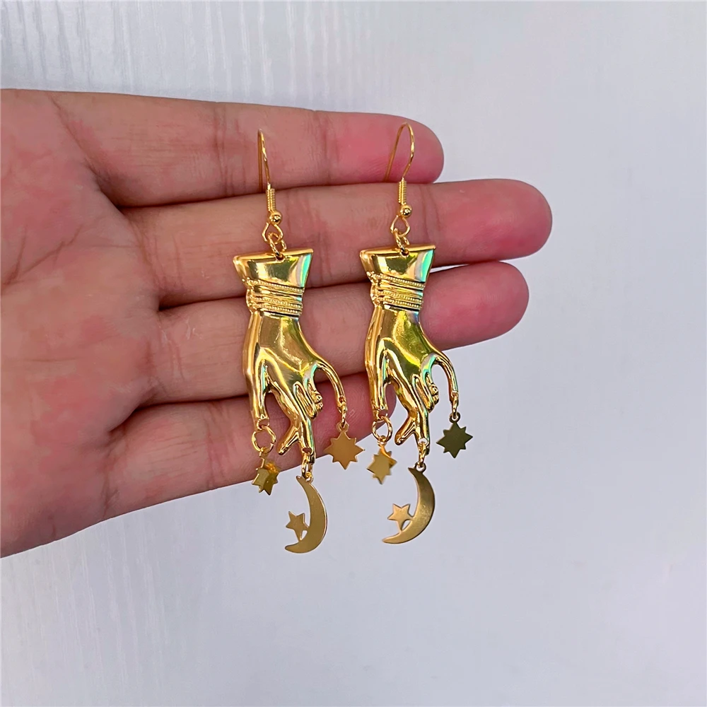 New Victorian Hands Earrings Hanging Stars and Moon Charms for Wicca Lover Whimsical Earrings Witchy Jewelry Wholesale
New Victorian Hands Earrings Hanging Stars and Moon Charms for Wicca Lover Whimsical Earrings Witchy Jewelry Wholesale