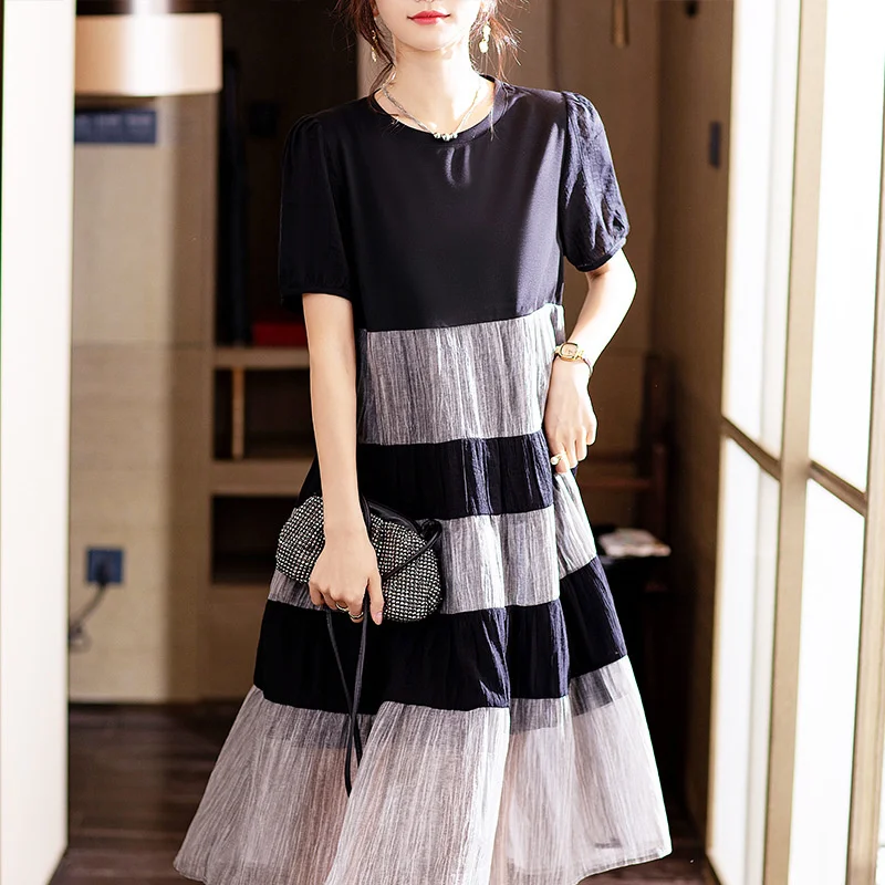 #4538 Split Joint T Shirt Dress Women Short Sleeve Summer Vintage A-line Dress Round Neck Office Woman Dress Knee-length S-4XL
#4538 Split Joint T Shirt Dress Women Short Sleeve Summer Vintage A-line Dress Round Neck Office Woman Dress Knee-length S-4XL
