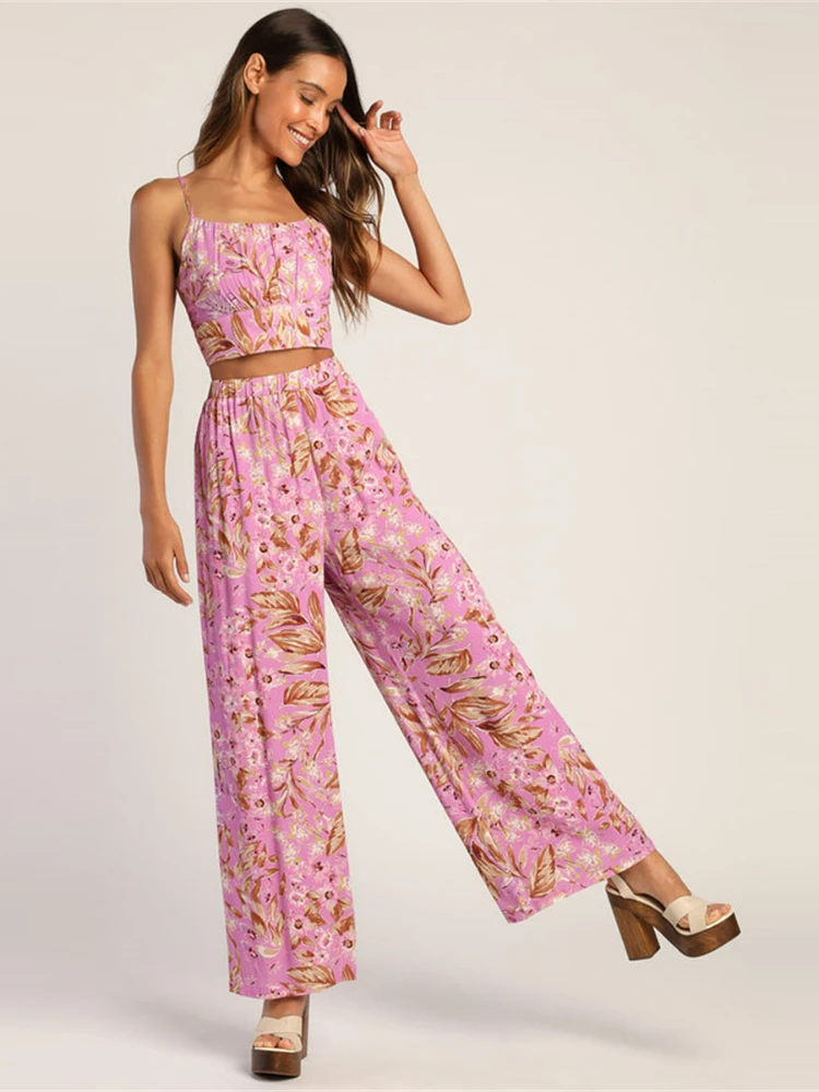 Summer New In Women's Casual Sexy Strap Tank Top High Waist Printed Wide Leg Pants Set Lace Up Top 2 Piece Sets Womens Outfits
Summer New In Women's Casual Sexy Strap Tank Top High Waist Printed Wide Leg Pants Set Lace Up Top 2 Piece Sets Womens Outfits
