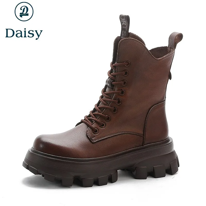 2023 autumn and winter new retro leather high top Martin boots women's thick sole increasing head layer cowhide small ankle boot 
2023 autumn and winter new retro leather high top Martin boots women's thick sole increasing head layer cowhide small ankle boot