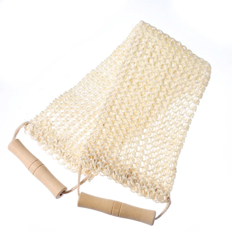 

Rub Exfoliating Dead Skin Shower Towel Durable Body Back Skin Care Bath Towel Scrubber Sisal Hemp Back Strap Wooden Handle