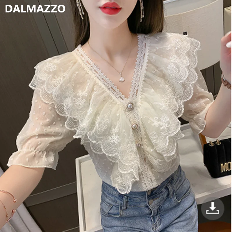 Элегантная кружевная блузка DALMAZZO с оборками, Повседневная Винтажная летняя шифоновая рубашка, Женский пуловер, топ с V-образным вырезом, нов...
Элегантная кружевная блузка DALMAZZO с оборками, Повседневная Винтажная летняя шифоновая рубашка, Женский пуловер, топ с V-образным вырезом, нов...