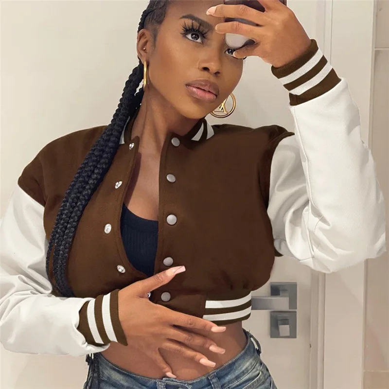 Brown Baseball Autumn Fashion Jackets For Women 2021 Patchwork Button Black Short Top Jackets Coats Red Varsity Bomber Jacket
Brown Baseball Autumn Fashion Jackets For Women 2021 Patchwork Button Black Short Top Jackets Coats Red Varsity Bomber Jacket