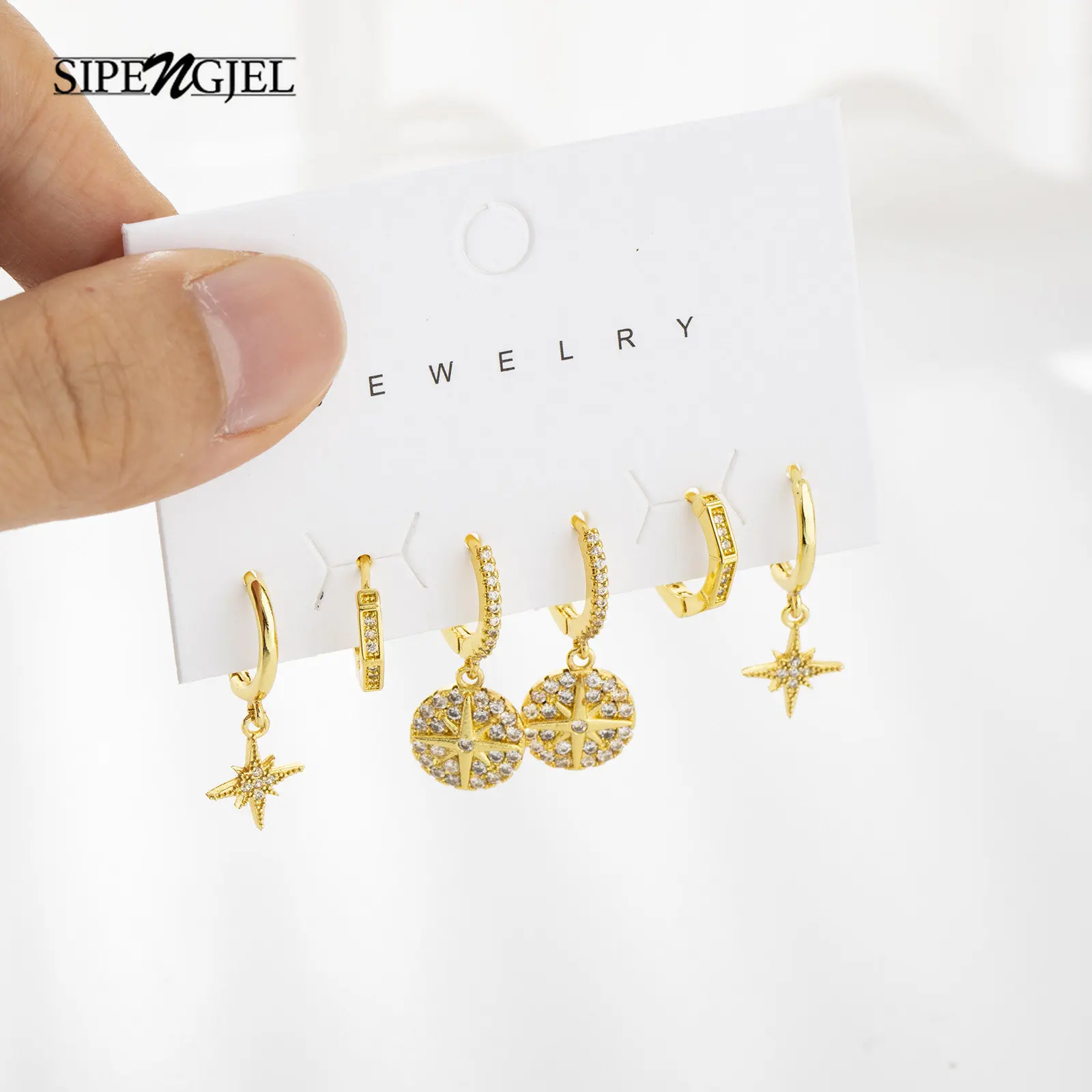 SIPENGJEL Bohemian Cubic Zircon Star Dangle Earrings Sets for Women Gold Plated Drop Earrings Small Hoop Earrings Party Jewelry
SIPENGJEL Bohemian Cubic Zircon Star Dangle Earrings Sets for Women Gold Plated Drop Earrings Small Hoop Earrings Party Jewelry
