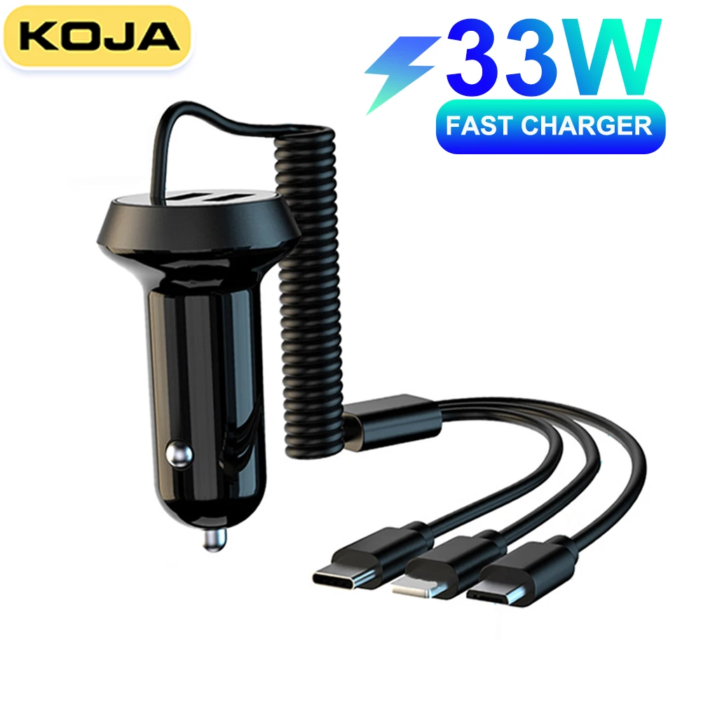 KOJA 33W Car Fast Charge Charger 2 Port Adapter With 3 in 1 USB Cable QC3.0 For IPhone 12 Pro Samsung Huawei Xiaomi Mobile Phone
KOJA 33W Car Fast Charge Charger 2 Port Adapter With 3 in 1 USB Cable QC3.0 For IPhone 12 Pro Samsung Huawei Xiaomi Mobile Phone