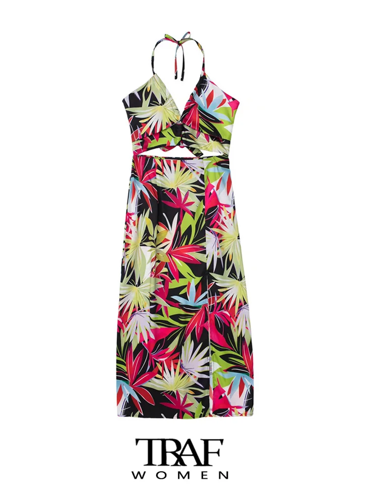 TRAF Women Fashion Hollow Out Front Slit Printed Midi Dress Vintage Backless Tied Thin Straps Female Dresses Vestidos Mujer
TRAF Women Fashion Hollow Out Front Slit Printed Midi Dress Vintage Backless Tied Thin Straps Female Dresses Vestidos Mujer