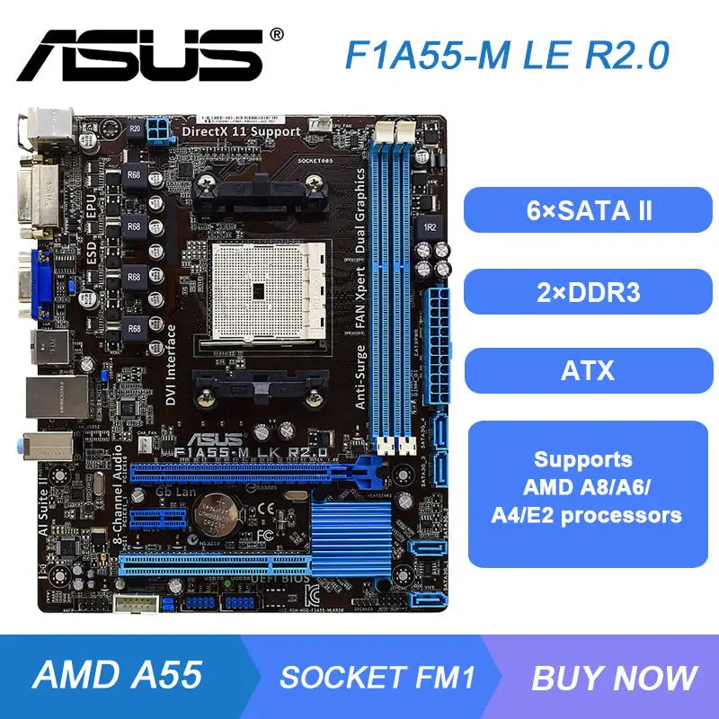 AMD A55 Motherboard FM1 Asus F1A55-M LE R2.0 Motherboard Socket FM1 DDR3 32GB PCI-E 2.0 ATX For AMD A6-3670K cpus
AMD A55 Motherboard FM1 Asus F1A55-M LE R2.0 Motherboard Socket FM1 DDR3 32GB PCI-E 2.0 ATX For AMD A6-3670K cpus