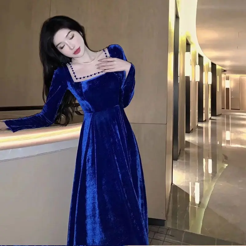WDMSNA Autumn Square Collar Blue Vestidos Elegantes Para Mujer Temperament Beading Slim Waist Long Slit Evening Dresses Women
WDMSNA Autumn Square Collar Blue Vestidos Elegantes Para Mujer Temperament Beading Slim Waist Long Slit Evening Dresses Women