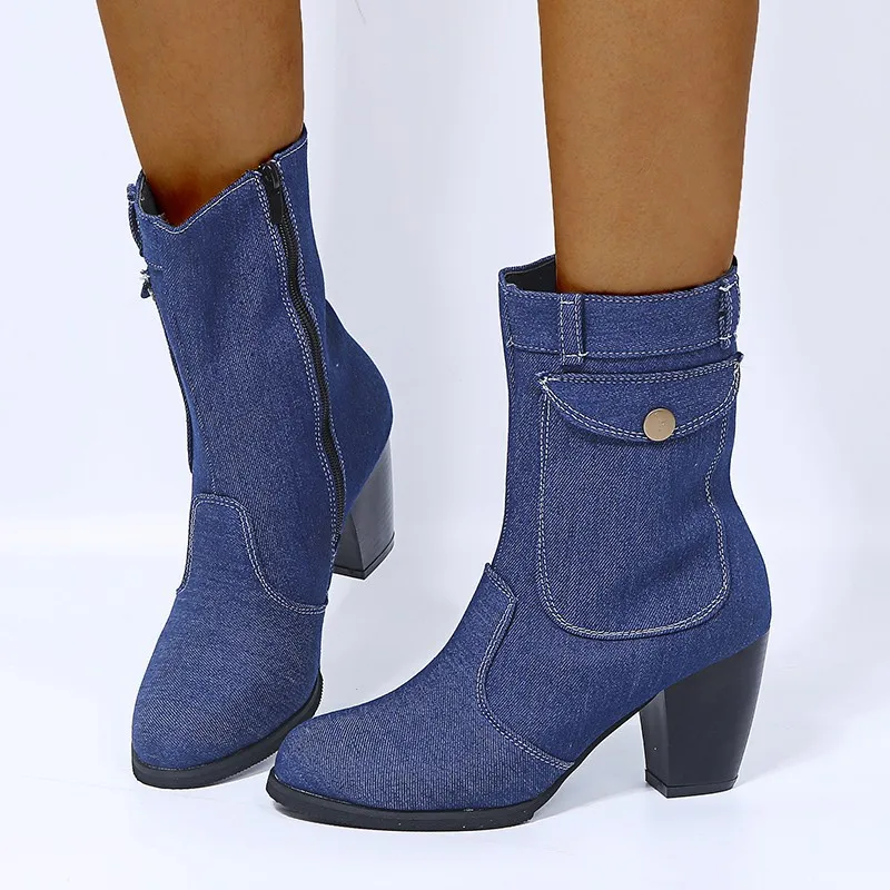 Women's Fashion Denim Middle Heel Side Zipper Round Head Tube Knight Boots Women Ankle Botas Mujer 43
Women's Fashion Denim Middle Heel Side Zipper Round Head Tube Knight Boots Women Ankle Botas Mujer 43