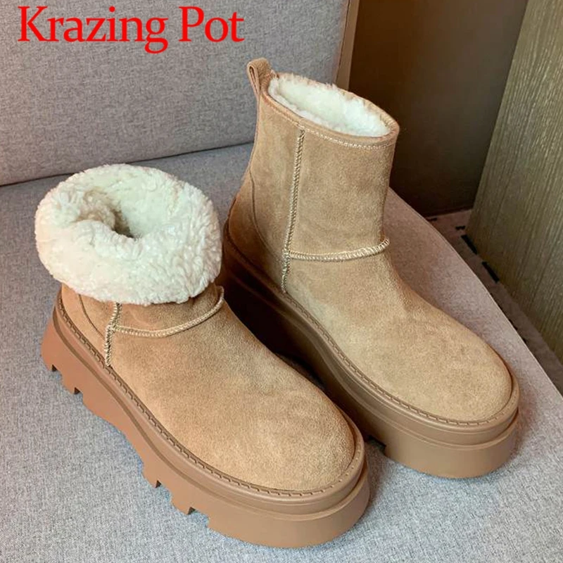 Сапоги Krazing Pot из шерсти и коровьей кожи, с круглым носком, на толстом высоком каблуке, теплые зимние сапоги на меху, на платформе, в английском стиле, удобные ботильоны на молнии
Сапоги Krazing Pot из шерсти и коровьей кожи, с круглым носком, на толстом высоком каблуке, теплые зимние сапоги на меху, на платформе, в английском стиле, удобные ботильоны на молнии