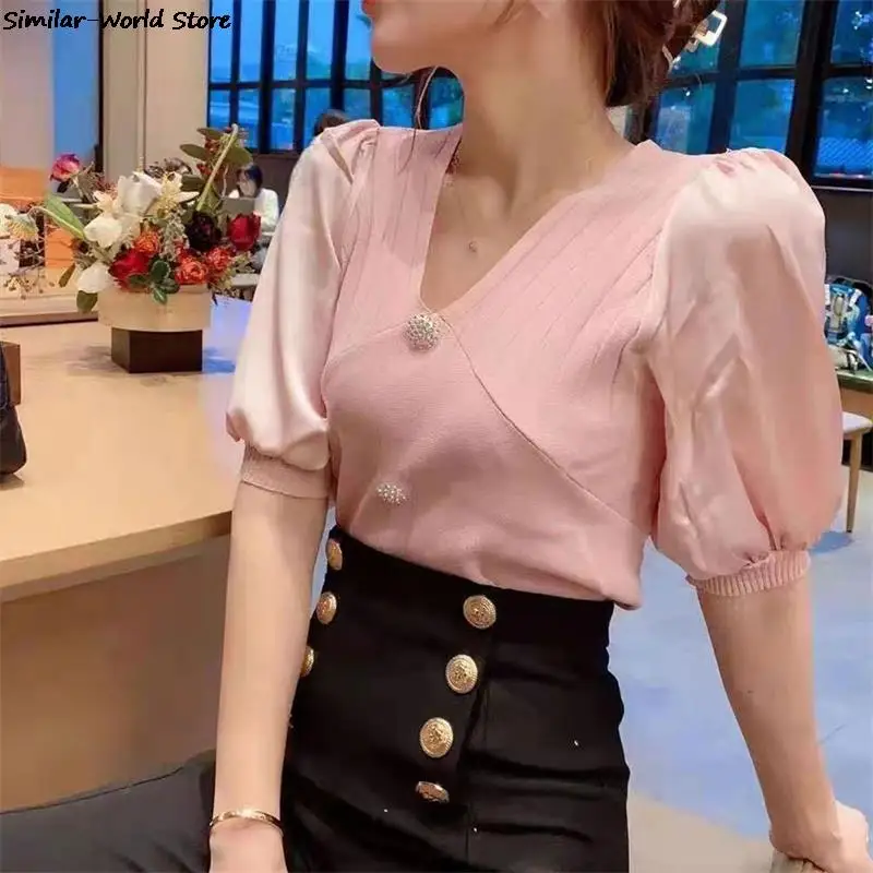 Женская шифоновая футболка с коротким рукавом и V-образным вырезом
Женская шифоновая футболка с коротким рукавом и V-образным вырезом