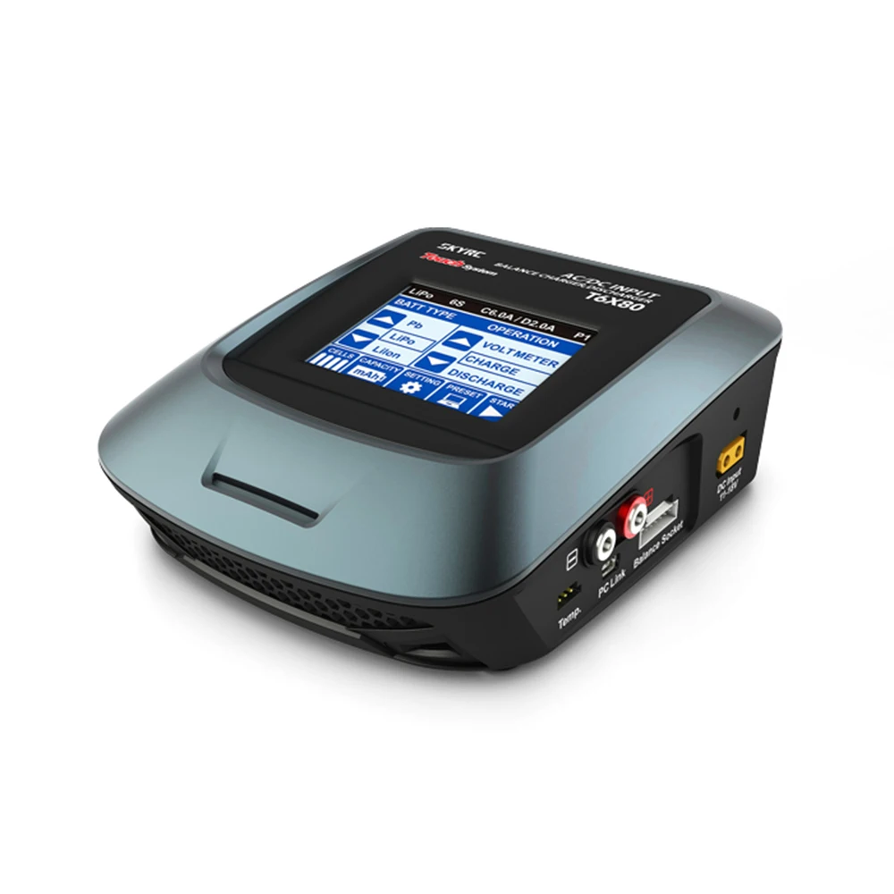 SKYRC T6X80 80W 8A AC/DC LCD Touch Screen Professional Battery Balance Charger Discharger For LiPo/LiFe/Lilon Battery
SKYRC T6X80 80W 8A AC/DC LCD Touch Screen Professional Battery Balance Charger Discharger For LiPo/LiFe/Lilon Battery