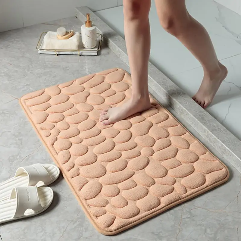 

Cobblestone Embossed Bathroom Bath Mat Coral Fleece Non-slip Carpet In Bathtub Floor Rug Shower Room Doormat Memory Foam Pad