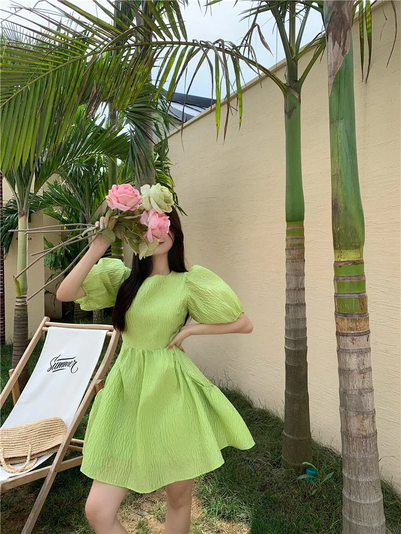 2022 Summer French Puff Sleeves A Line Sweet Dress Pockets High Waist Women Green Doll Puffy Dress Fashion
2022 Summer French Puff Sleeves A Line Sweet Dress Pockets High Waist Women Green Doll Puffy Dress Fashion