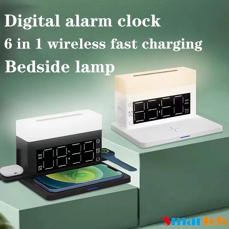 6 in 1 Wireless Charger Quick Charge Multi-function Table Lamps Alarm Clock Bedside Lamp For Mobile phones Watches Headphones
6 in 1 Wireless Charger Quick Charge Multi-function Table Lamps Alarm Clock Bedside Lamp For Mobile phones Watches Headphones