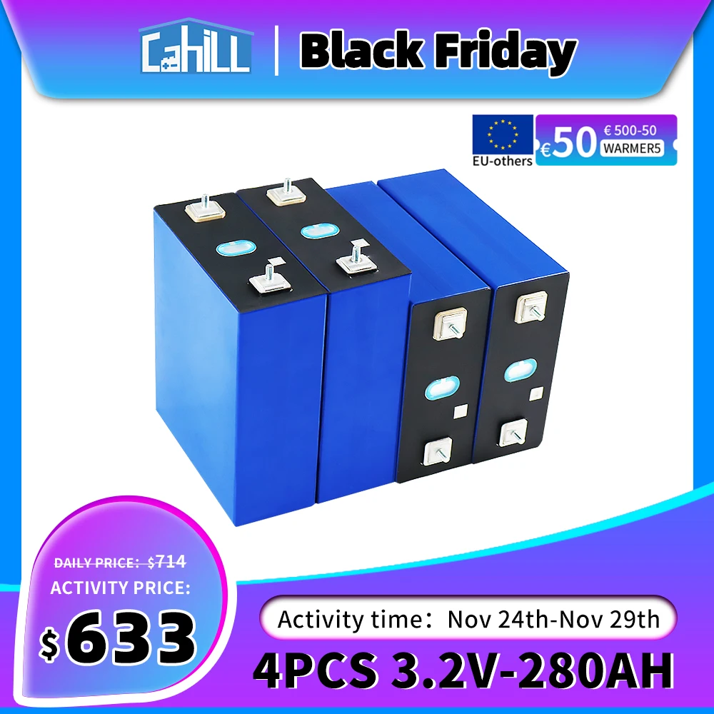 3.2V LifePo4 280AH 4PCS Rechargeable High Capacity Deep Cycle Battery DIY 12V 48V Battery Pack For Boat Golf Cart EV RV Forklift
3.2V LifePo4 280AH 4PCS Rechargeable High Capacity Deep Cycle Battery DIY 12V 48V Battery Pack For Boat Golf Cart EV RV Forklift