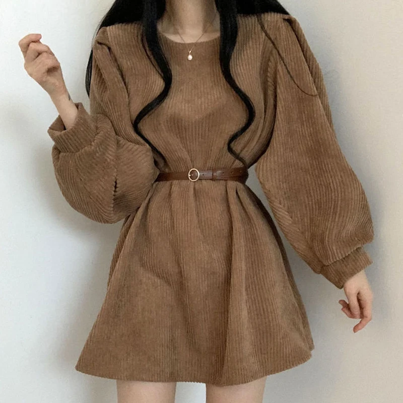 French Chic Corduroy Belt Mini Dress Woman O Neck Long Lantern Sleeve High Waist Lace-up Above Knee Dresses Women Dropshipping
French Chic Corduroy Belt Mini Dress Woman O Neck Long Lantern Sleeve High Waist Lace-up Above Knee Dresses Women Dropshipping