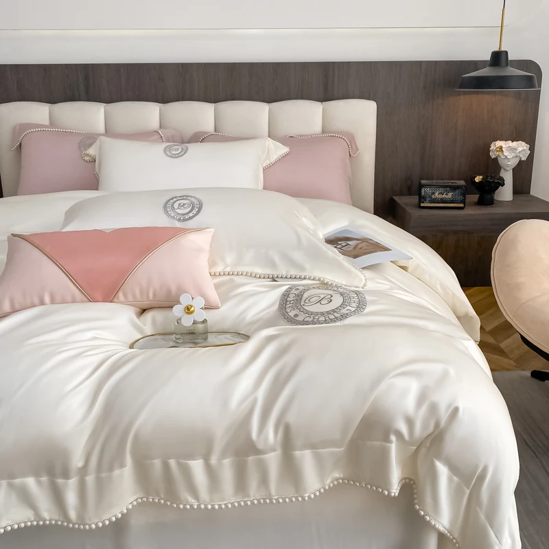 Natural Lyocell Fibre Soft Breathable Princess Embroidery Bedding Set Imitation Pearl Edge Duvet Cover Set Bed Sheet Pillowcases
Natural Lyocell Fibre Soft Breathable Princess Embroidery Bedding Set Imitation Pearl Edge Duvet Cover Set Bed Sheet Pillowcases