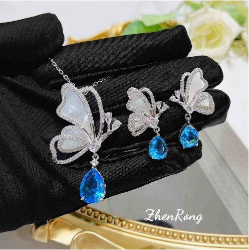 Natural White Fritillaria Super Fairy Butterfly Topaz Earrings Necklace Santa Maria Blue Water Drop Pear shaped Pendant Set
Natural White Fritillaria Super Fairy Butterfly Topaz Earrings Necklace Santa Maria Blue Water Drop Pear shaped Pendant Set