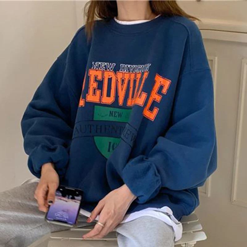Women Fleece Letter Printed Pullover Sweatshirts Long Sleeve Casual Sports Lady Oversized Hoodie For 2022 Autumn Korean Fashion
Women Fleece Letter Printed Pullover Sweatshirts Long Sleeve Casual Sports Lady Oversized Hoodie For 2022 Autumn Korean Fashion