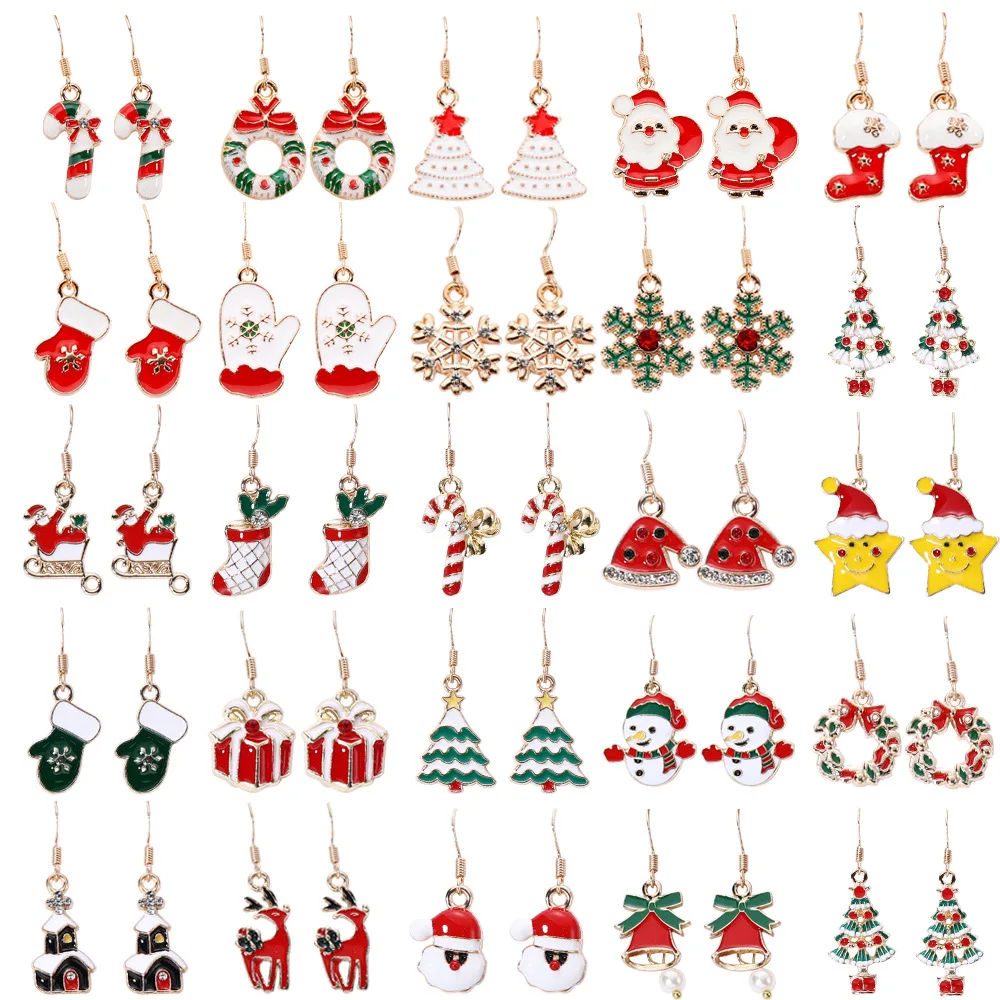 

Fashion Christmas Tree Santa Claus Deer Bell Glove Snowflake Crutch Drop Earrings for Women Dangle Earrings Party Jewelry Gifts
