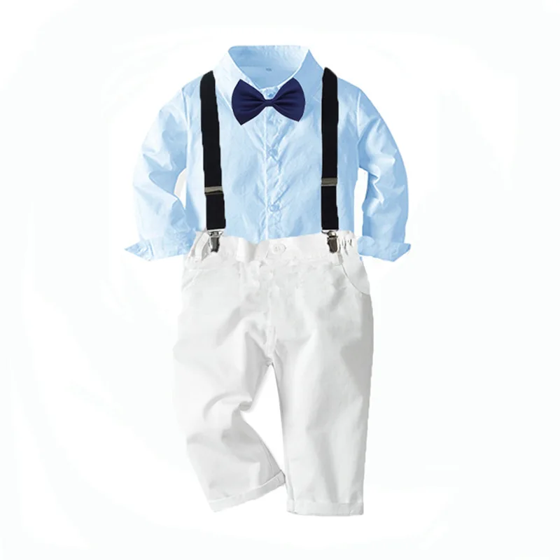 Spring and autumn new baby boy gentleman clothes light blue long-sleeved shirt trousers suit
Spring and autumn new baby boy gentleman clothes light blue long-sleeved shirt trousers suit