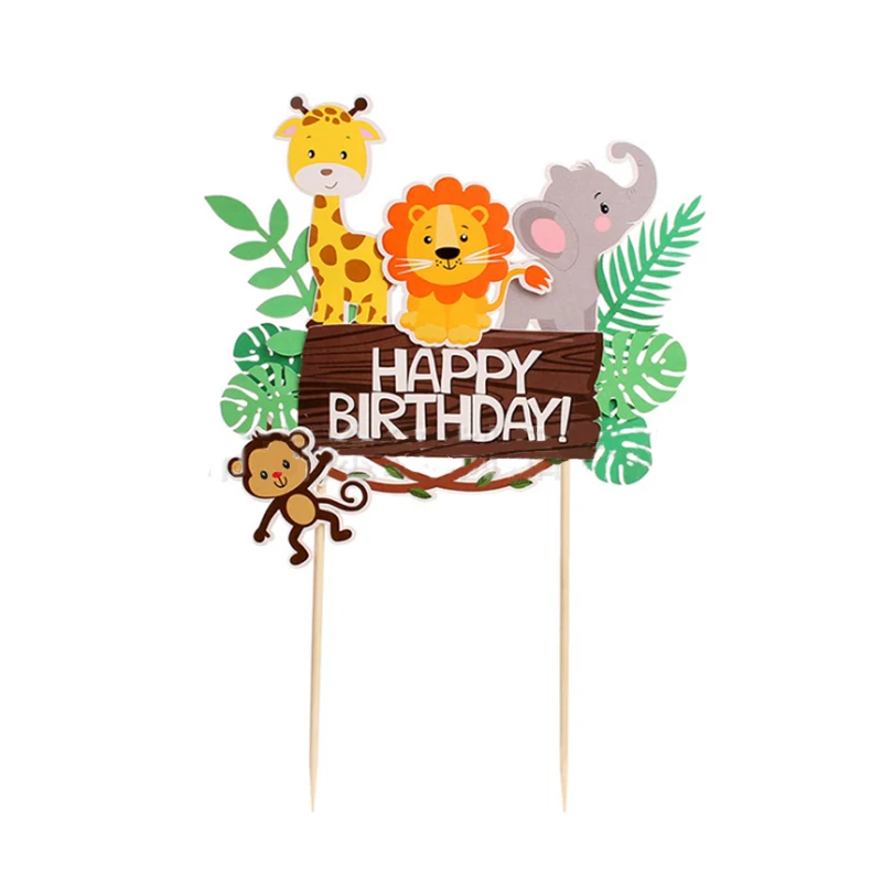 

Woodland Amimals Happy Birthday Cake Toppers Jungle Safari Cake Decor Forest Lion Giraffe Monkey Happy Birthday Party Decor Kids
