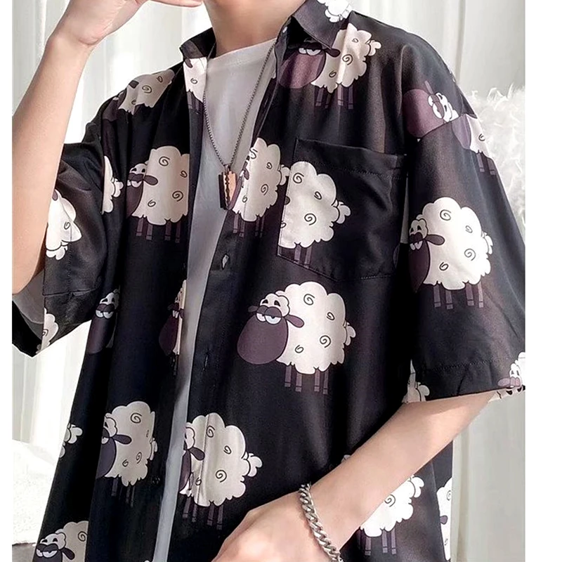 Harajuku Anime Black Sheep Button Up Shirts Summer Hawaii Beach Kawaii Tops Short Sleeve Button Up Blouses Hip Hop Loose Casual
Harajuku Anime Black Sheep Button Up Shirts Summer Hawaii Beach Kawaii Tops Short Sleeve Button Up Blouses Hip Hop Loose Casual