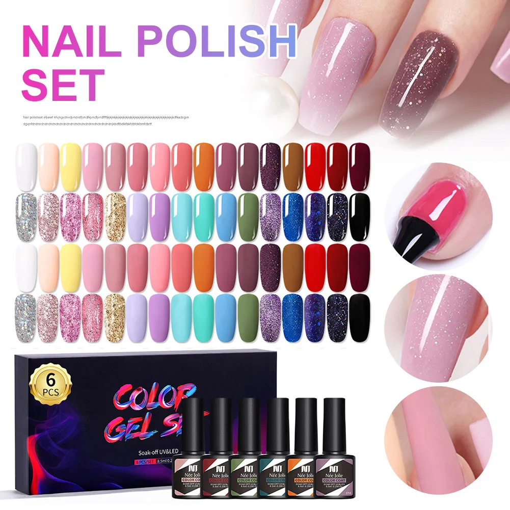 6Pcs/set Color Gel Nail Polish Set Semi Permanent UV Led Gel Varnish Soak Off Nail Lacquers Base Top Coat for Home Salon
6Pcs/set Color Gel Nail Polish Set Semi Permanent UV Led Gel Varnish Soak Off Nail Lacquers Base Top Coat for Home Salon