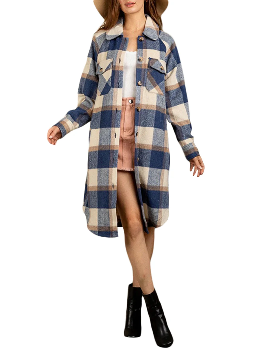Womens Vintage Plaid Long Coat Casual Knit Shacket Cardigan Lapel Plaid Long Sleeve Loose Jacket Coat Woolen Outwear
Womens Vintage Plaid Long Coat Casual Knit Shacket Cardigan Lapel Plaid Long Sleeve Loose Jacket Coat Woolen Outwear