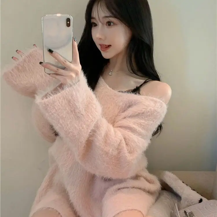 Women's Mink Fleece Sweater Fall Clothing Pink Sweet Knitted Pullovers Tops Pull Femme Korean Loose Jumper Mujer
Women's Mink Fleece Sweater Fall Clothing Pink Sweet Knitted Pullovers Tops Pull Femme Korean Loose Jumper Mujer