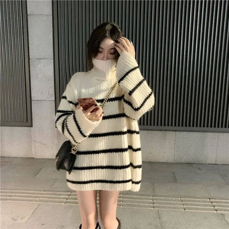 Winter Striped Print Long Sleeve Turtleneck Women Sweater Students Korean Fashion Knitted Harajuku Oversized Pullovers Keep Warm
Winter Striped Print Long Sleeve Turtleneck Women Sweater Students Korean Fashion Knitted Harajuku Oversized Pullovers Keep Warm