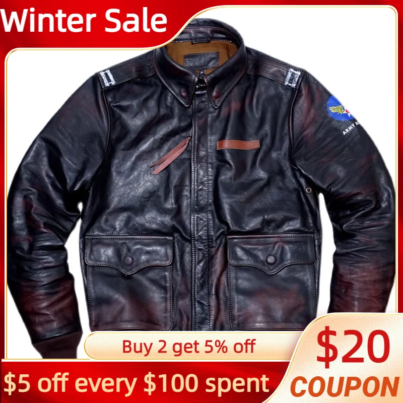 Vintage Black Men's Spring A2 Jacket Military Style Plus Size 5XL Natural Horsehide Autumn Aviation Genuine Leather Coats
Vintage Black Men's Spring A2 Jacket Military Style Plus Size 5XL Natural Horsehide Autumn Aviation Genuine Leather Coats