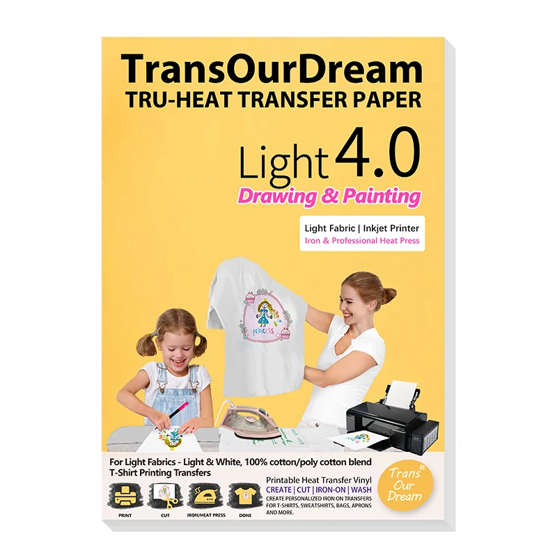 TransOurDream A4 25Sheets Iron on Heat Transfer Paper for Light T-Shirts Printable Heat Transfer Vinyl for Inkjet Printer
TransOurDream A4 25Sheets Iron on Heat Transfer Paper for Light T-Shirts Printable Heat Transfer Vinyl for Inkjet Printer