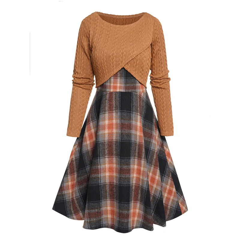 Dressfo Crossover Cable Knit Cropped Knit Long Sleeve Top And Plaid Print Lace Up Dress Set For Spring Winter
Dressfo Crossover Cable Knit Cropped Knit Long Sleeve Top And Plaid Print Lace Up Dress Set For Spring Winter