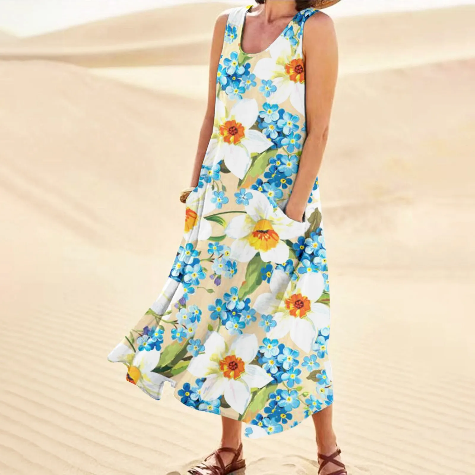 Vintage Vestidos Round-neck Tank Sleeveless Floral Dress Linen Pockets Cotton Women Summer Long Loose Casual Elegant Dresses
Vintage Vestidos Round-neck Tank Sleeveless Floral Dress Linen Pockets Cotton Women Summer Long Loose Casual Elegant Dresses