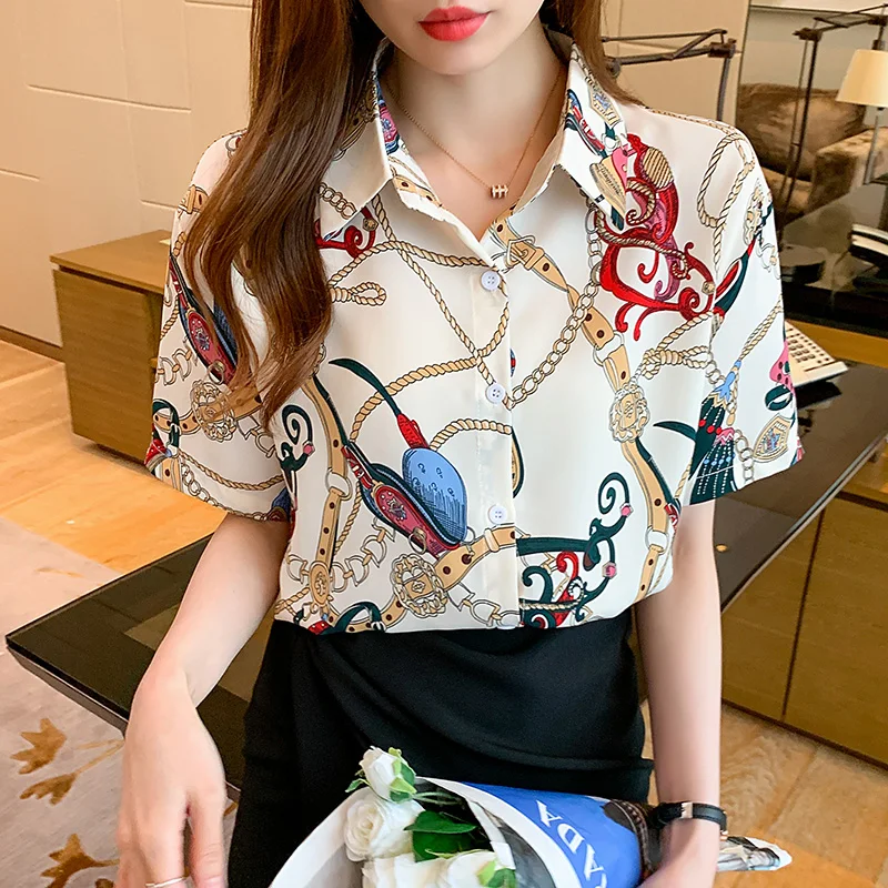 2022 Fashion Women Blouse Lapel Short Sleeve Chains Print Loose Casual Shirts Womens Tops And Blouses Chiffon Blusa De Mujer
2022 Fashion Women Blouse Lapel Short Sleeve Chains Print Loose Casual Shirts Womens Tops And Blouses Chiffon Blusa De Mujer
