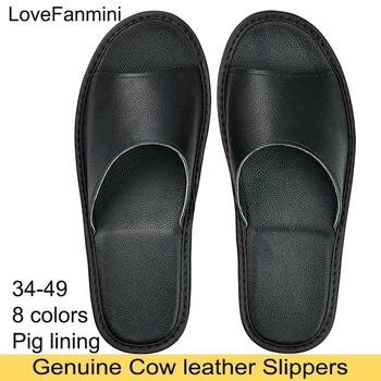 Big sizes Genuine Cow Leather Slippers Homes in indoor slipper summer open toe sandals men women elderly casual Slides shoes