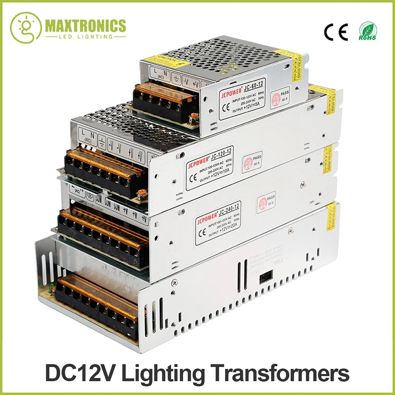 

DC12V Lighting Transformer 1A 2A 5A 10A 15A 20A 25A 30A 33A 100-240V to 12V LED Driver Switch Power Supply Adapter for LED Strip