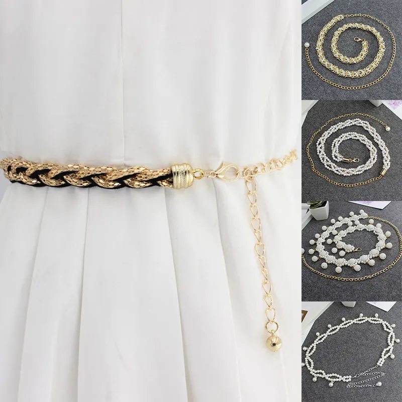 Elegant Women Imitation Pearl Belts Alloy Gold Decorative Waist Chain Belts Clothing Accessories Dress Sweater Crystal Strap
Elegant Women Imitation Pearl Belts Alloy Gold Decorative Waist Chain Belts Clothing Accessories Dress Sweater Crystal Strap