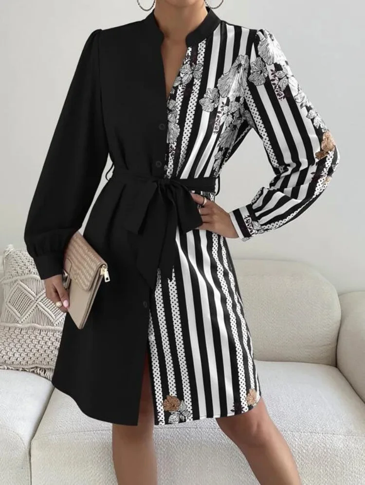 Women Elegant Shirt Dresses 2023 Summer European & American Fashion Women's Balloon Sleeve Floral Print Striped Commuter Dress
Women Elegant Shirt Dresses 2023 Summer European & American Fashion Women's Balloon Sleeve Floral Print Striped Commuter Dress