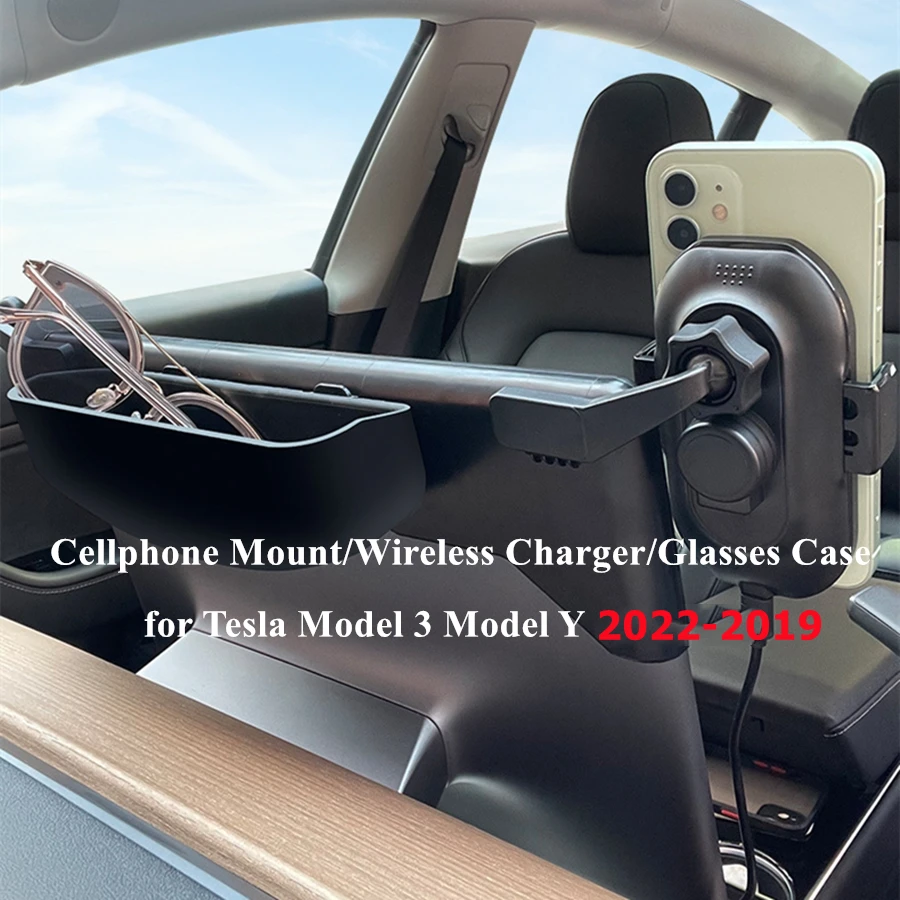

Multifunction Cellphone Mount Wireless Charger for Tesla Model 3 Model Y Monitor Fixed Clip Safety Cellphone Holder Stand Silent