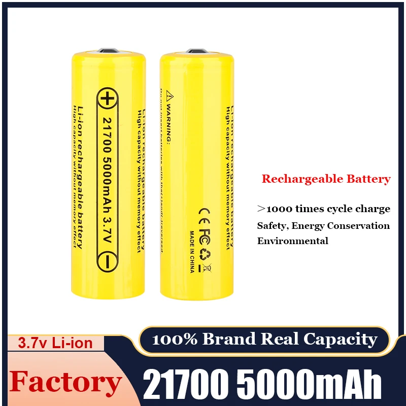 21700 5000mA Real Capacity Brand Li-ion Battery 3.7V Lithium Power Battery High discharge Battery For E-tools/Flashlight
21700 5000mA Real Capacity Brand Li-ion Battery 3.7V Lithium Power Battery High discharge Battery For E-tools/Flashlight