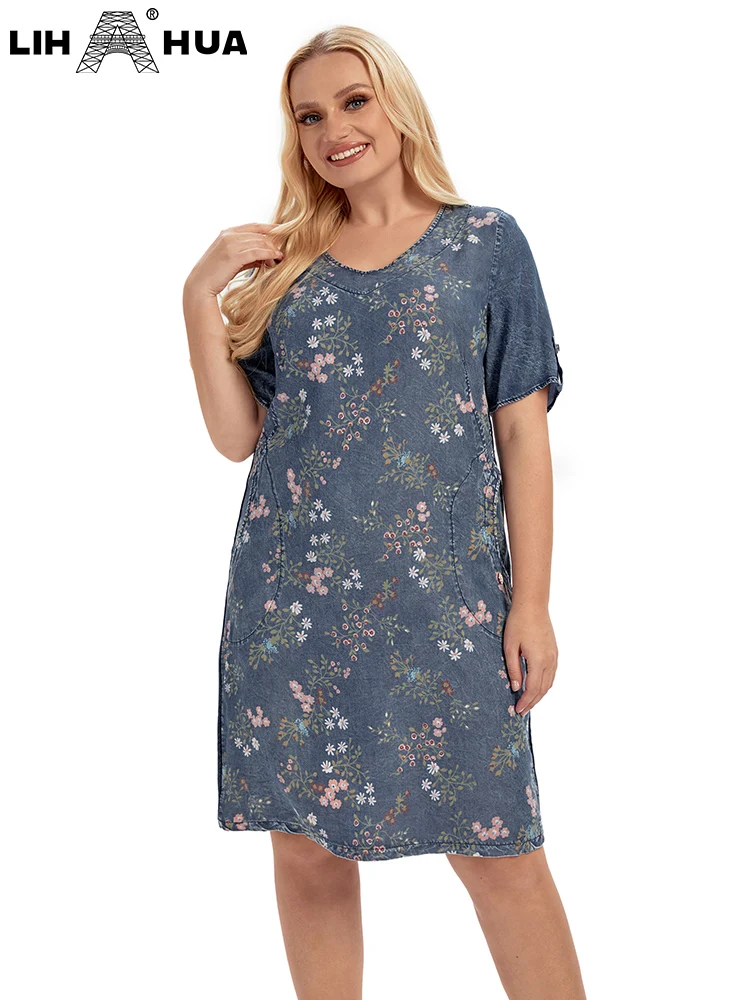 LIH HUA Women's Plus Size Denim Print Dress Summer Casual Dress Cotton Woven Denim Short Sleeve Dress
LIH HUA Women's Plus Size Denim Print Dress Summer Casual Dress Cotton Woven Denim Short Sleeve Dress