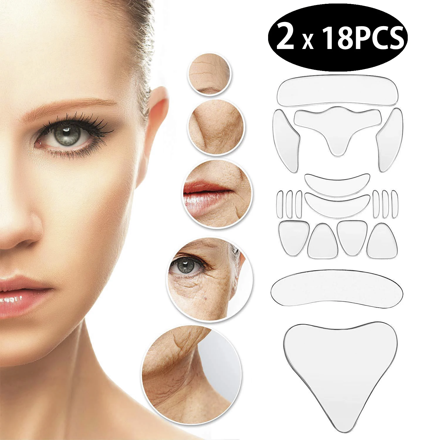 2x18PCS Reusable Silicone Wrinkle Removal Sticker Facial Lifting Strips Set Neck Line Remover Eye Patches Anti Aging Skin Pads
2x18PCS Reusable Silicone Wrinkle Removal Sticker Facial Lifting Strips Set Neck Line Remover Eye Patches Anti Aging Skin Pads